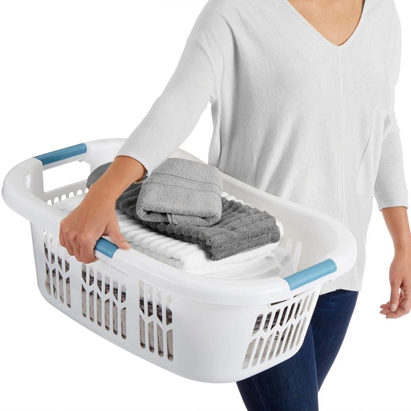 Rubbermaid Bushel Hip Hugger Portable Plastic Laundry Basket White Spacious Durable Storage Soluti 6