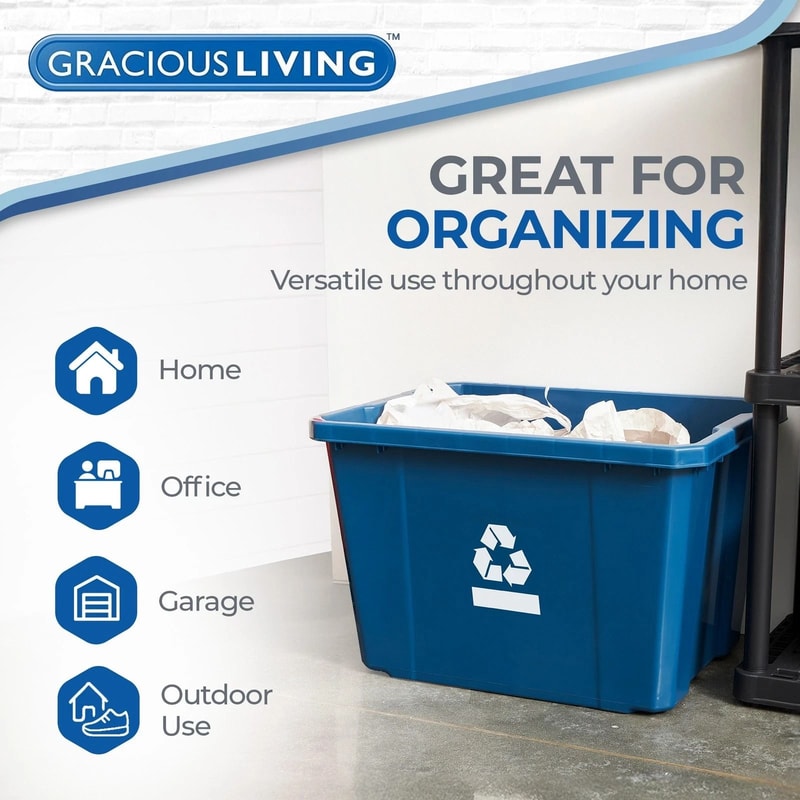 Gracious Living Gallon Plastic Recycling Bin Medium Curbside Home Trash Bin For Easy Waste Manageme 4