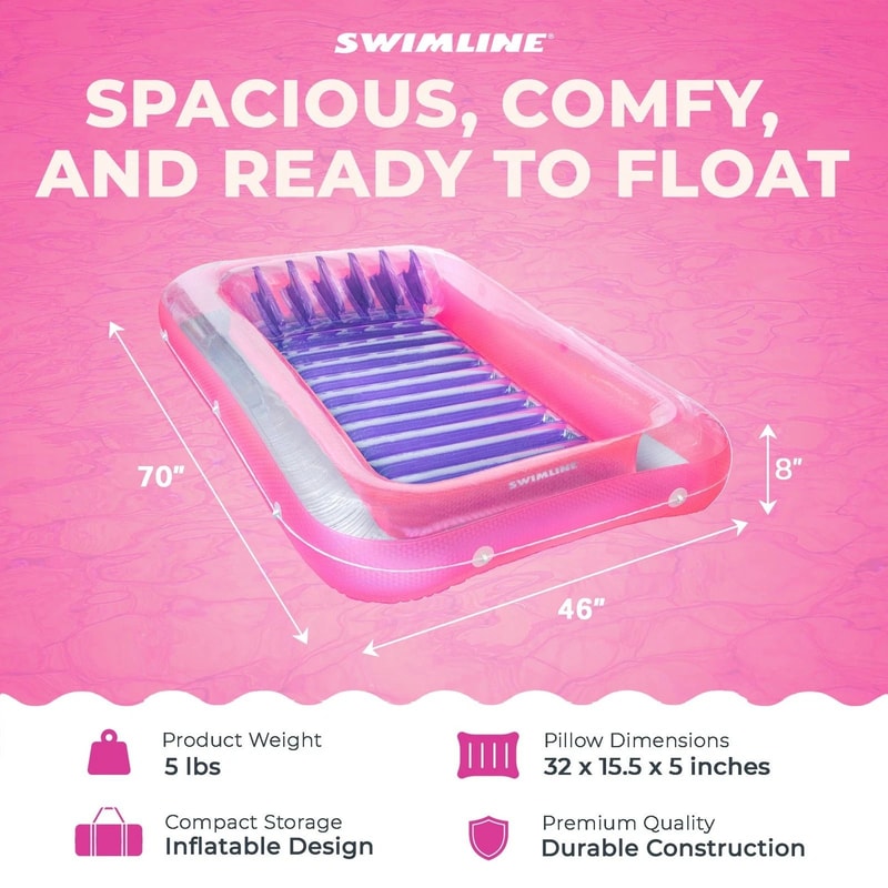 Swimline Classic Edition Inflatable Pool Lounge Suntan Tub Floating Pool Hybrid Lounge Pink 5