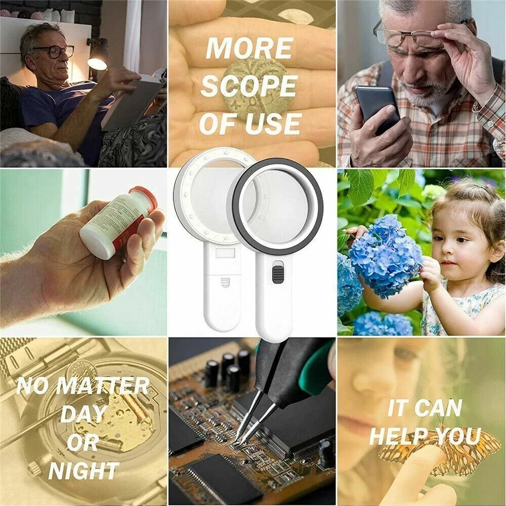 30X Jumbo Handheld Magnifying Glass With Bright LED Light Illuminated Magnifier Ideal For Reading A 1