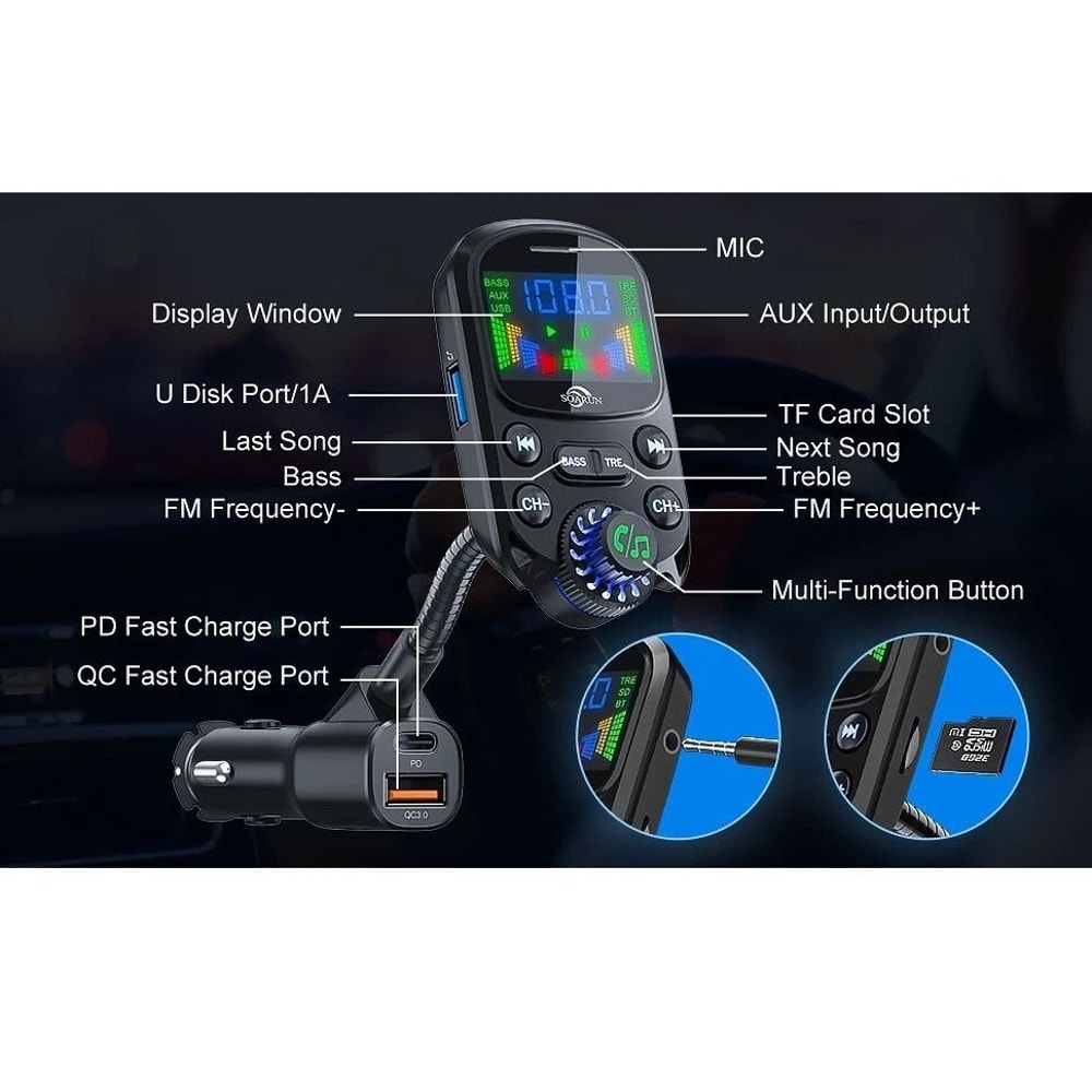 Car Bluetooth FM Transmitter Wireless MP3 Adapter With Hands Free 3 Port Charger For Car 2