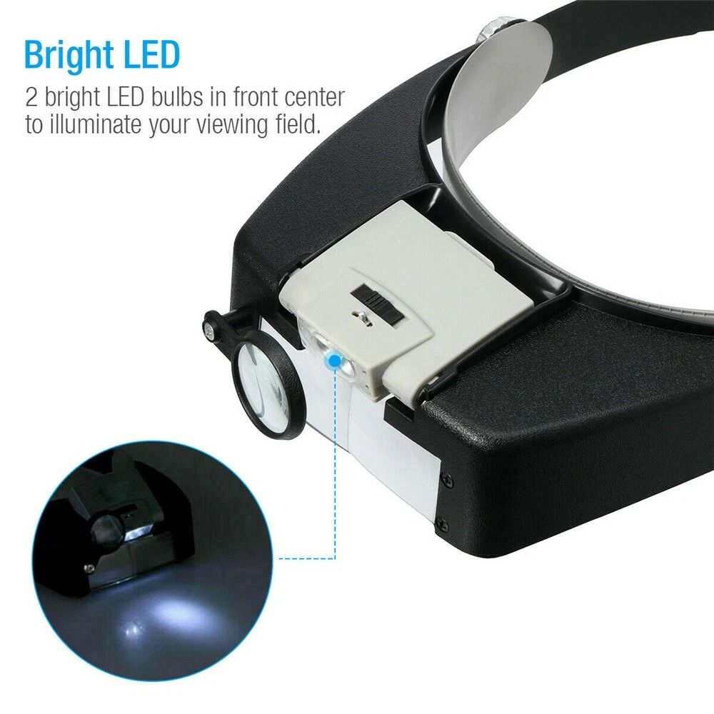 LED Illuminated Magnifying Visor Glasses Headband Magnifier Loupe For Jewelers Crafts And Hobbies 7