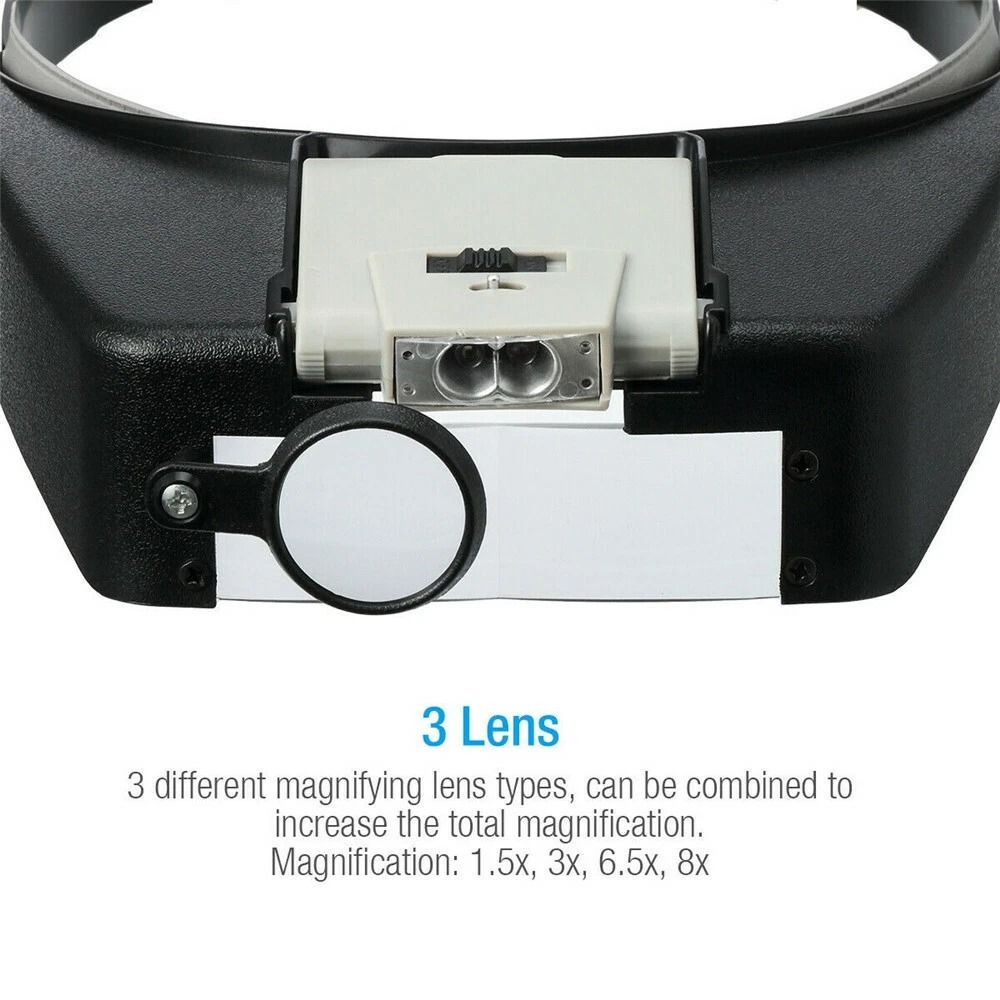 LED Illuminated Magnifying Visor Glasses Headband Magnifier Loupe For Jewelers Crafts And Hobbies 8
