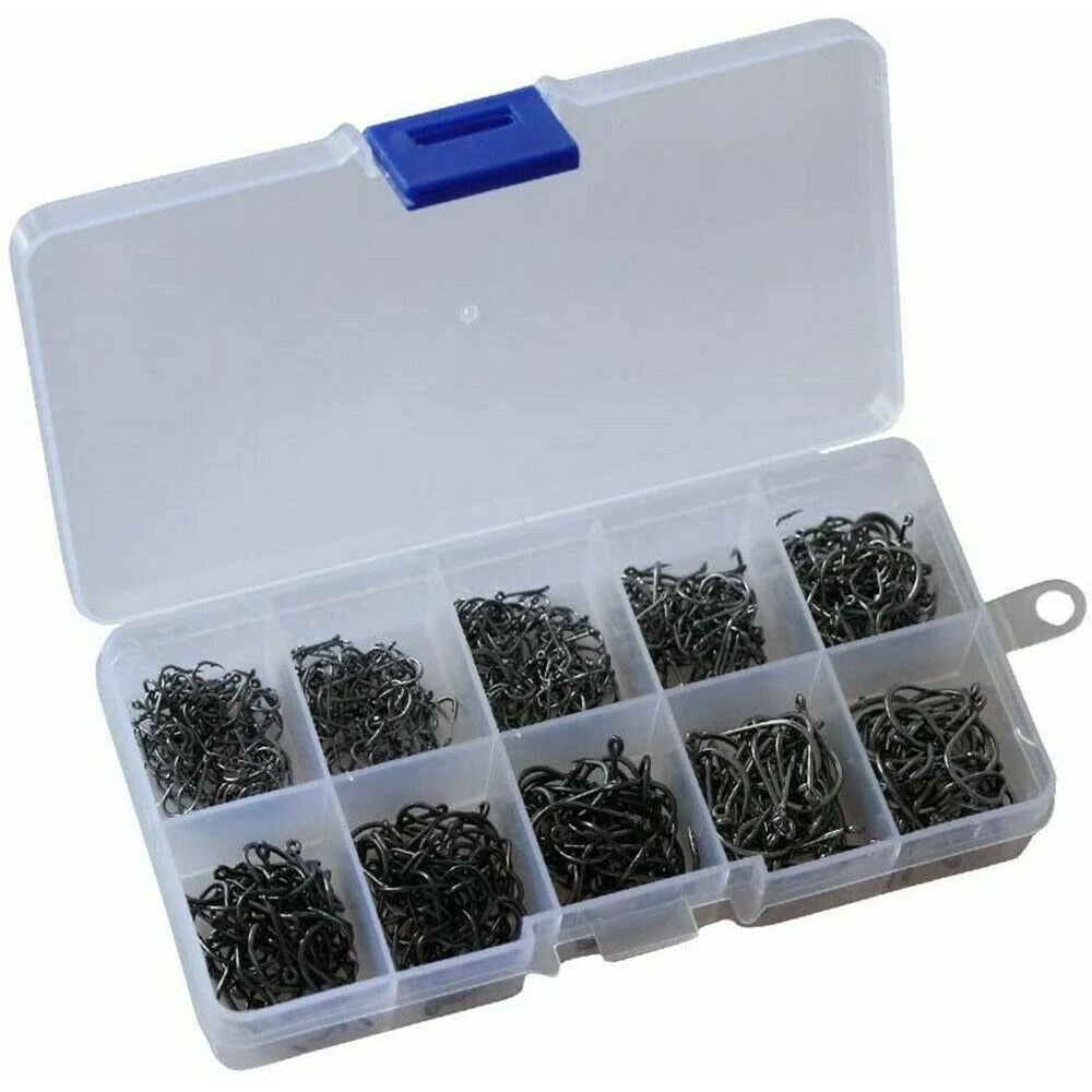 Fishing Hooks Kit With Box Black Silver Sharpened Hooks For Angling 0