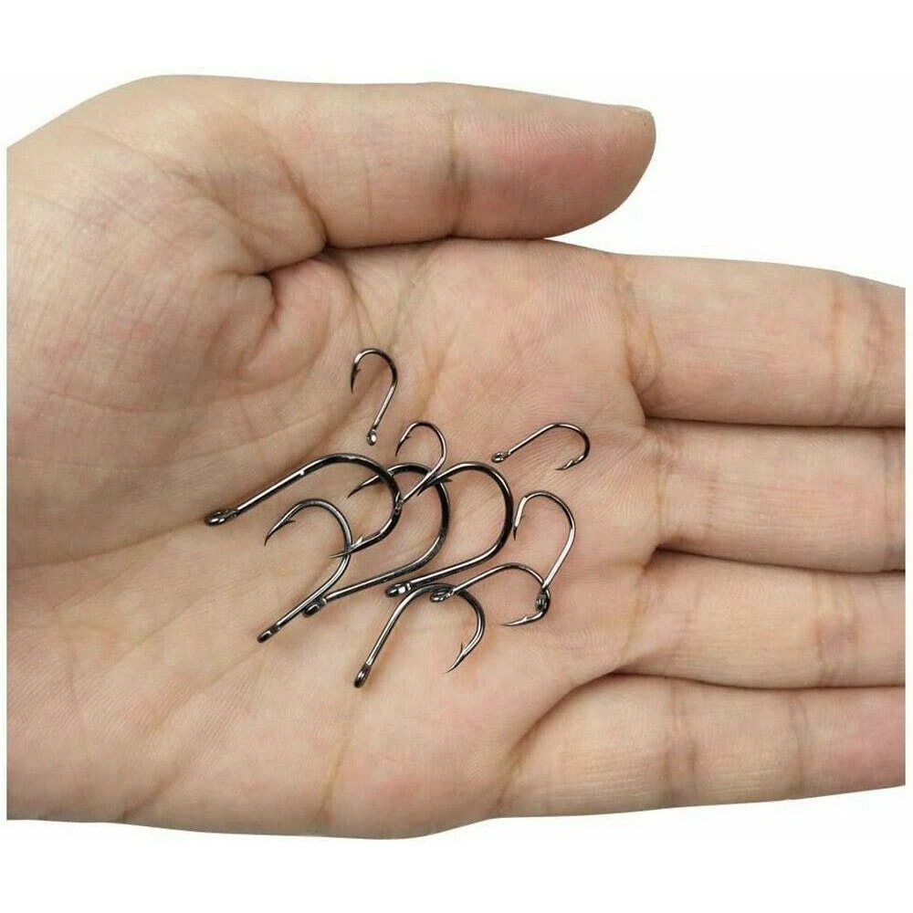 Fishing Hooks Kit With Box Black Silver Sharpened Hooks For Angling 1