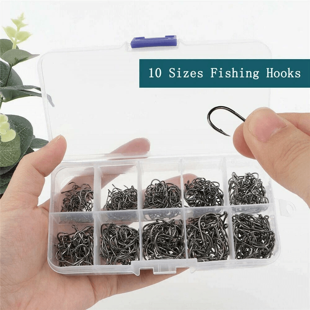 Fishing Hooks Kit With Box Black Silver Sharpened Hooks For Angling 2