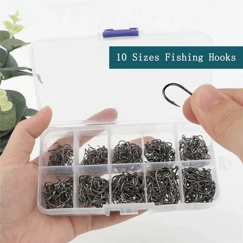 Fishing Hooks Kit With Box Black Silver Sharpened Hooks For Angling 2