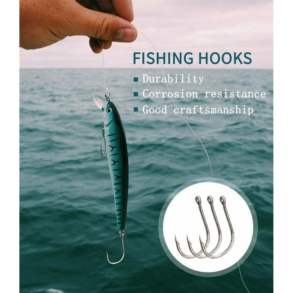 Fishing Hooks Kit With Box Black Silver Sharpened Hooks For Angling 6