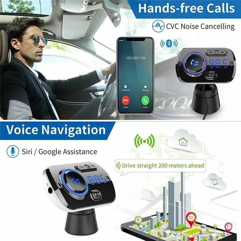 Handsfree Bluetooth FM Transmitter Car Kit Wireless MP3 Player USB Adapter For Easy Connectivity 5