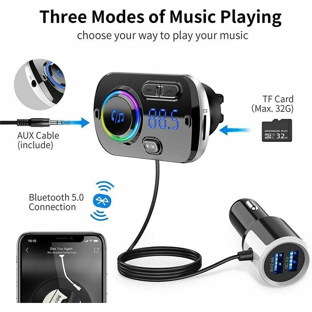 Handsfree Bluetooth FM Transmitter Car Kit Wireless MP3 Player USB Adapter For Easy Connectivity 7