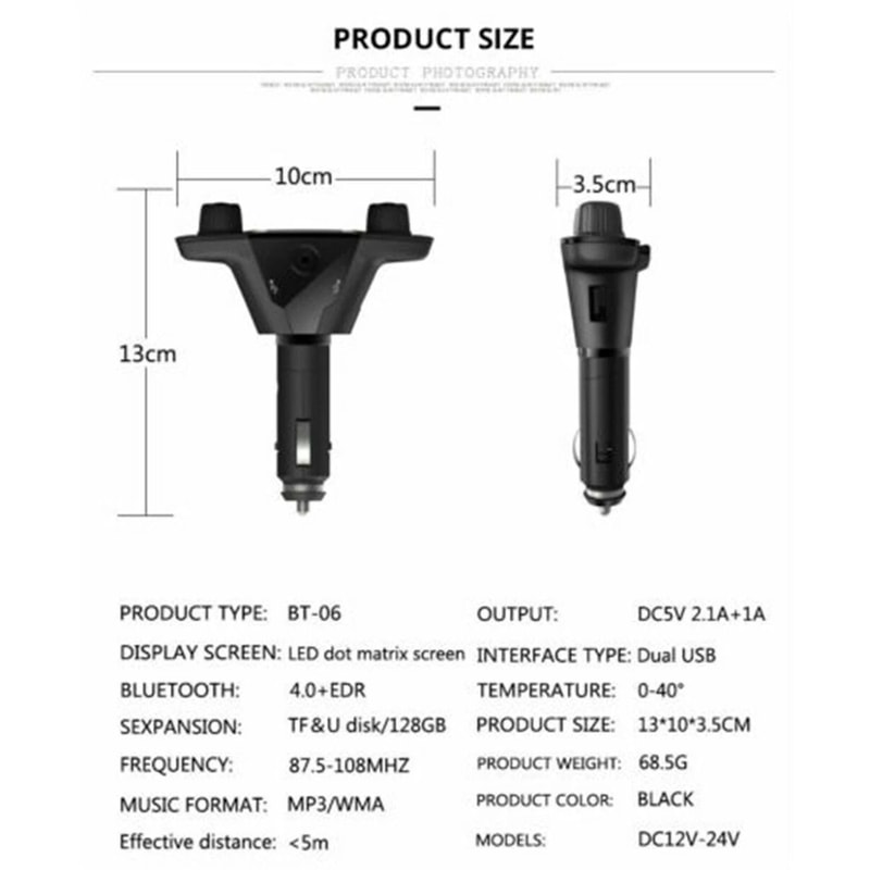 Bluetooth Car FM Transmitter MP3 Player With Hands Free Radio USB Charger AUX Port 1
