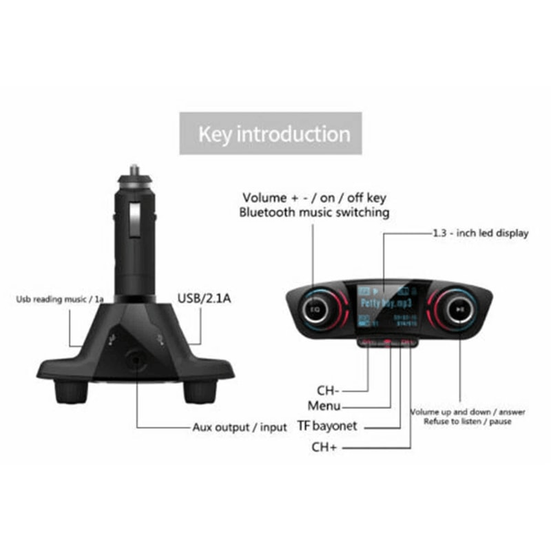 Bluetooth Car FM Transmitter MP3 Player With Hands Free Radio USB Charger AUX Port 2