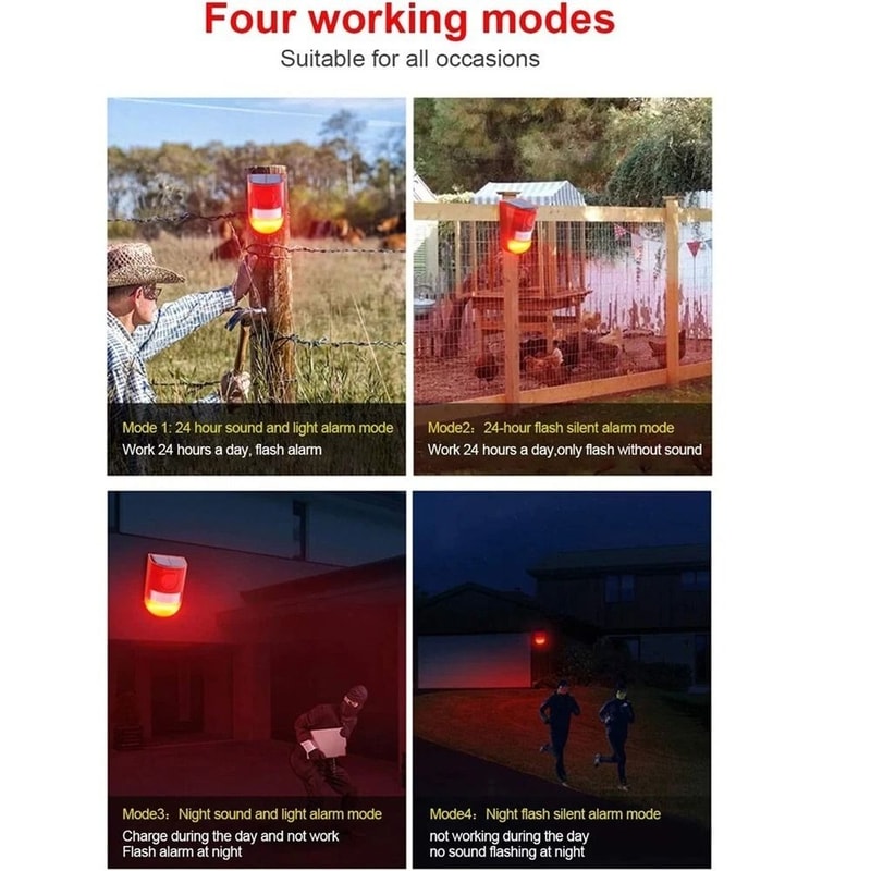 Solar Alarm LED Light Wireless Motion Sensor With Solar Strobe Light For Outdoor Security 4