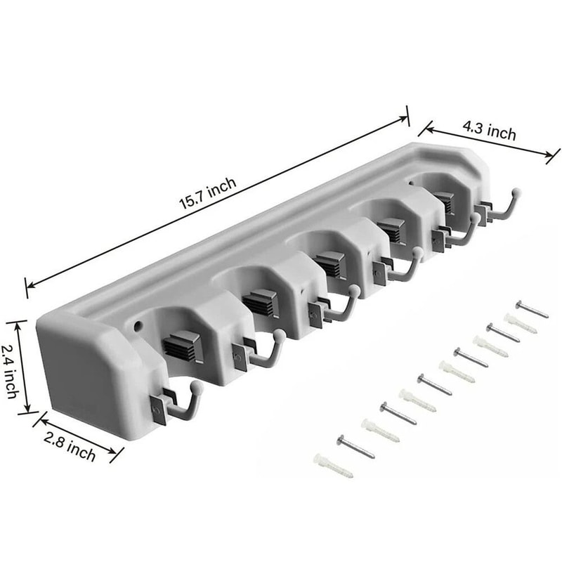 Broom Holder And Garden Tool Organizer With 5 Slots 6 Hooks For Rakes Mops And More WallMounted Ga 2