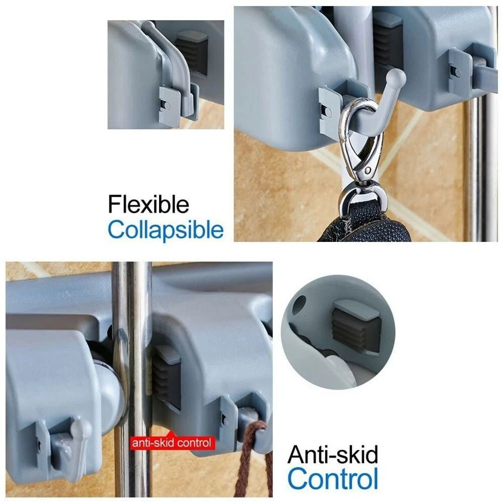 Broom Holder And Garden Tool Organizer With 5 Slots 6 Hooks For Rakes Mops And More WallMounted Ga 5