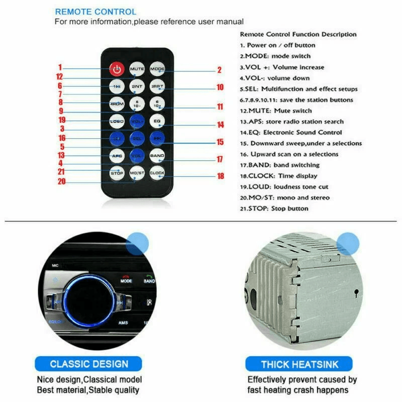 Bluetooth Car Stereo Audio Receiver With FM Input SD USB MP3 InDash Radio Player For Car 3