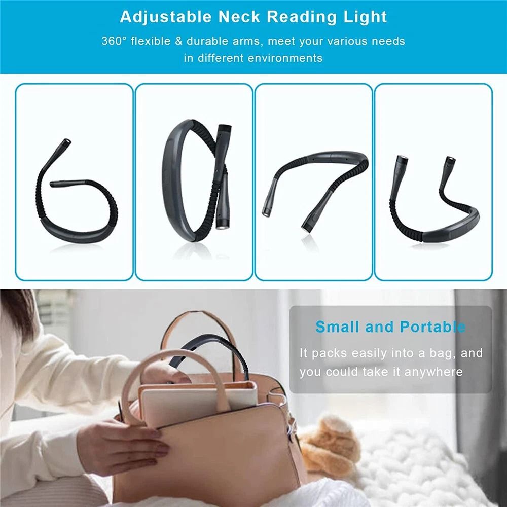USB Rechargeable LED Neck Light Book Light For Reading In Bed Crafting Camping 1