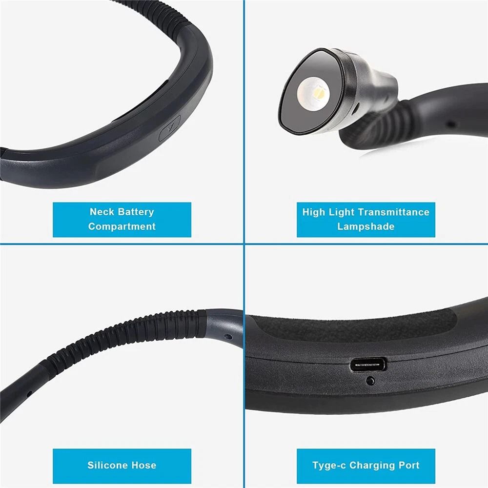 USB Rechargeable LED Neck Light Book Light For Reading In Bed Crafting Camping 3