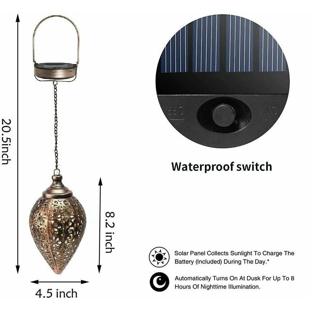 Solar Powered LED Hanging Lantern Light Metal Garden Yard Decor Lamp Rechargeable And Energy Effici 5