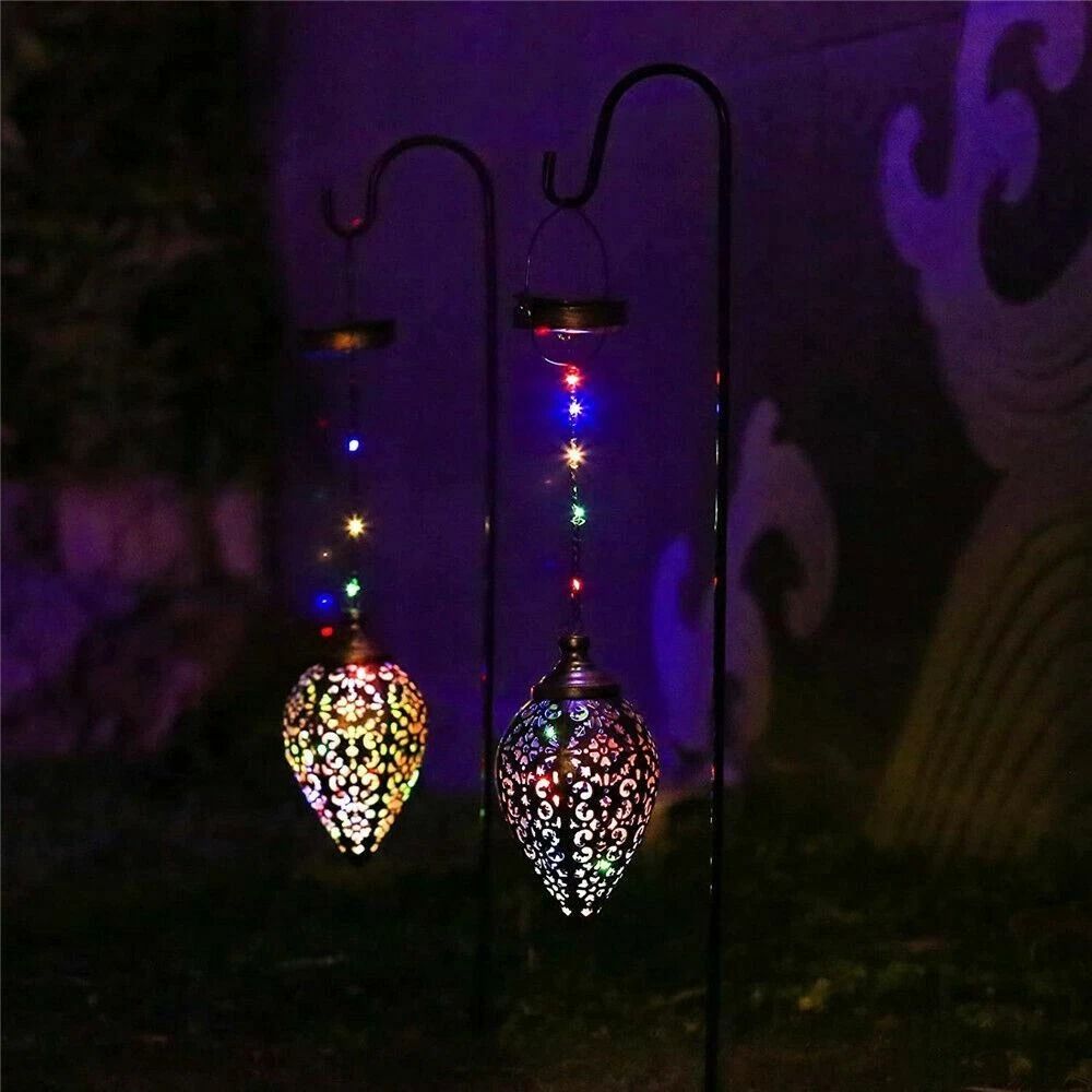 Solar Powered LED Hanging Lantern Light Metal Garden Yard Decor Lamp Rechargeable And Energy Effici 3