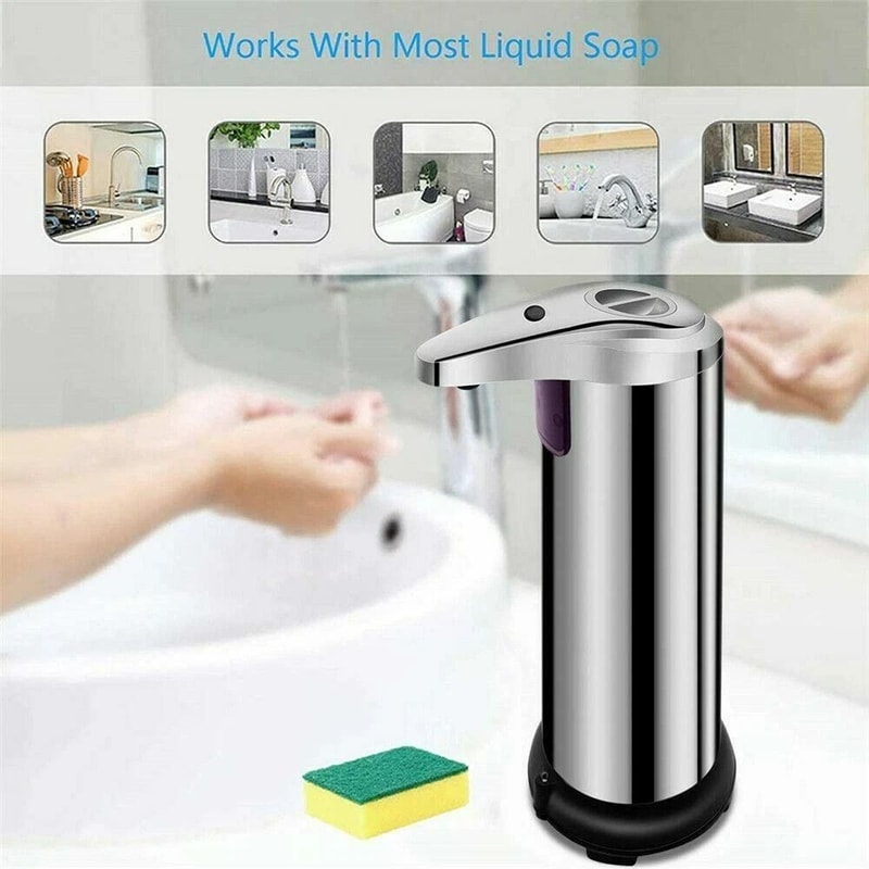 Stainless Steel Automatic Touchless Soap Dispenser Hands Free Kitchen Bathroom Sensor Pump 1