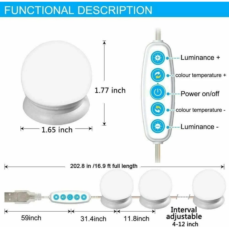 Hollywood Style Makeup Mirror Light Kit Dimmable LED Bulbs For Vanity Perfect For Beauty And Groomi 2