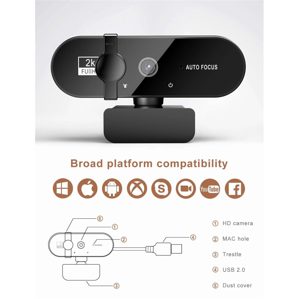 Webcam With Microphone And Ring Light Autofocus Pro Gaming Webcam For Streaming 1