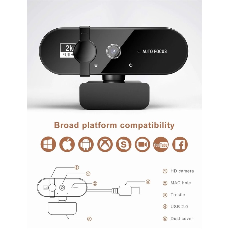 Webcam With Microphone And Ring Light Autofocus Pro Gaming Webcam For Streaming 1