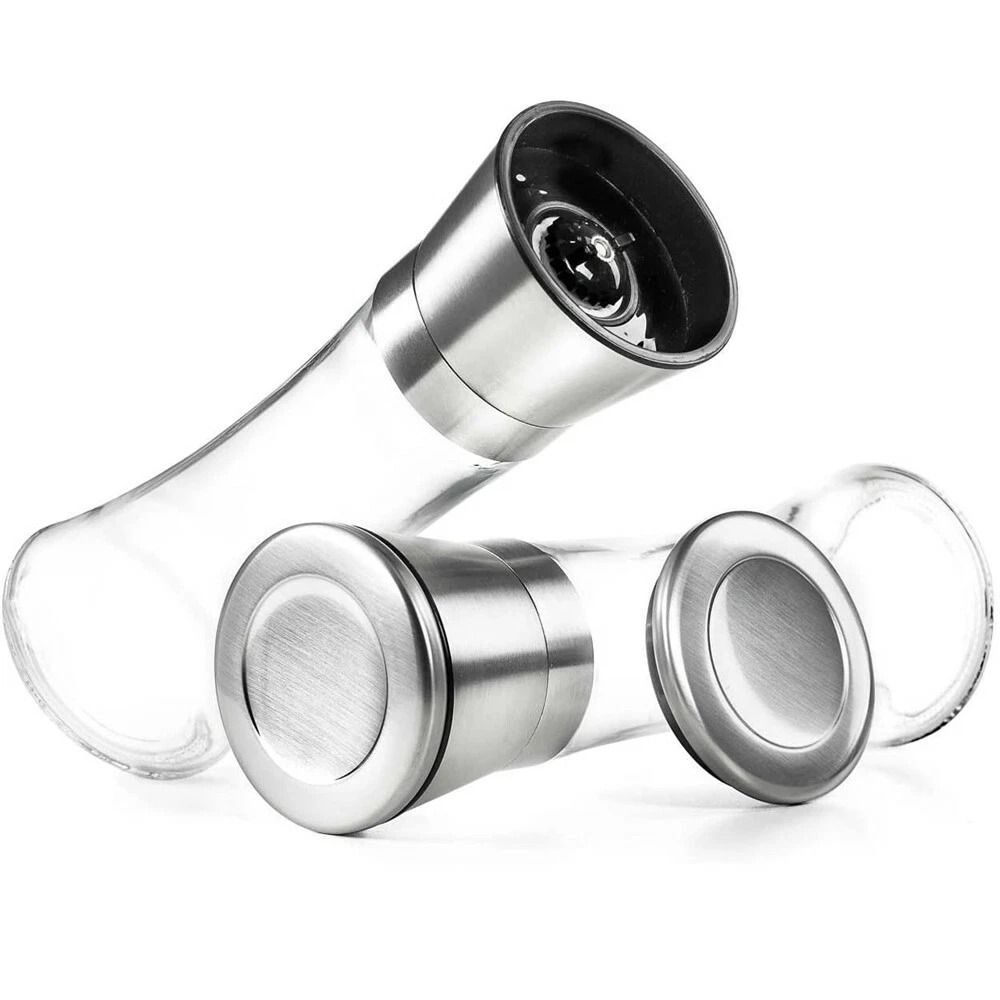Premium Stainless Steel Salt And Pepper Grinder With Vintage Glass Bottle Adjustable Mill Shaker Fo 4