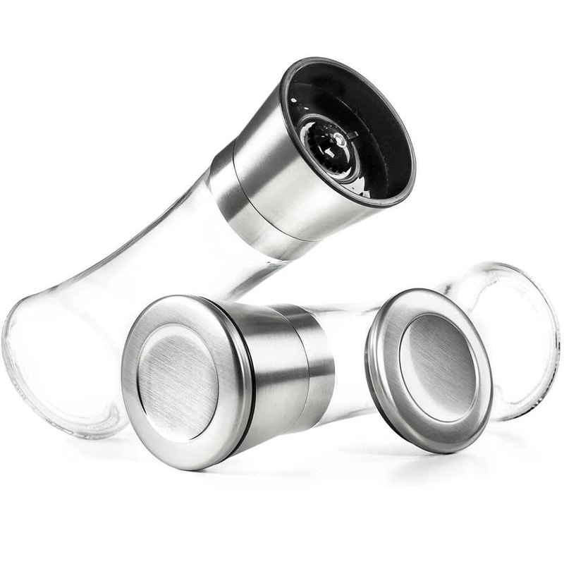 Premium Stainless Steel Salt And Pepper Grinder With Vintage Glass Bottle Adjustable Mill Shaker Fo 4
