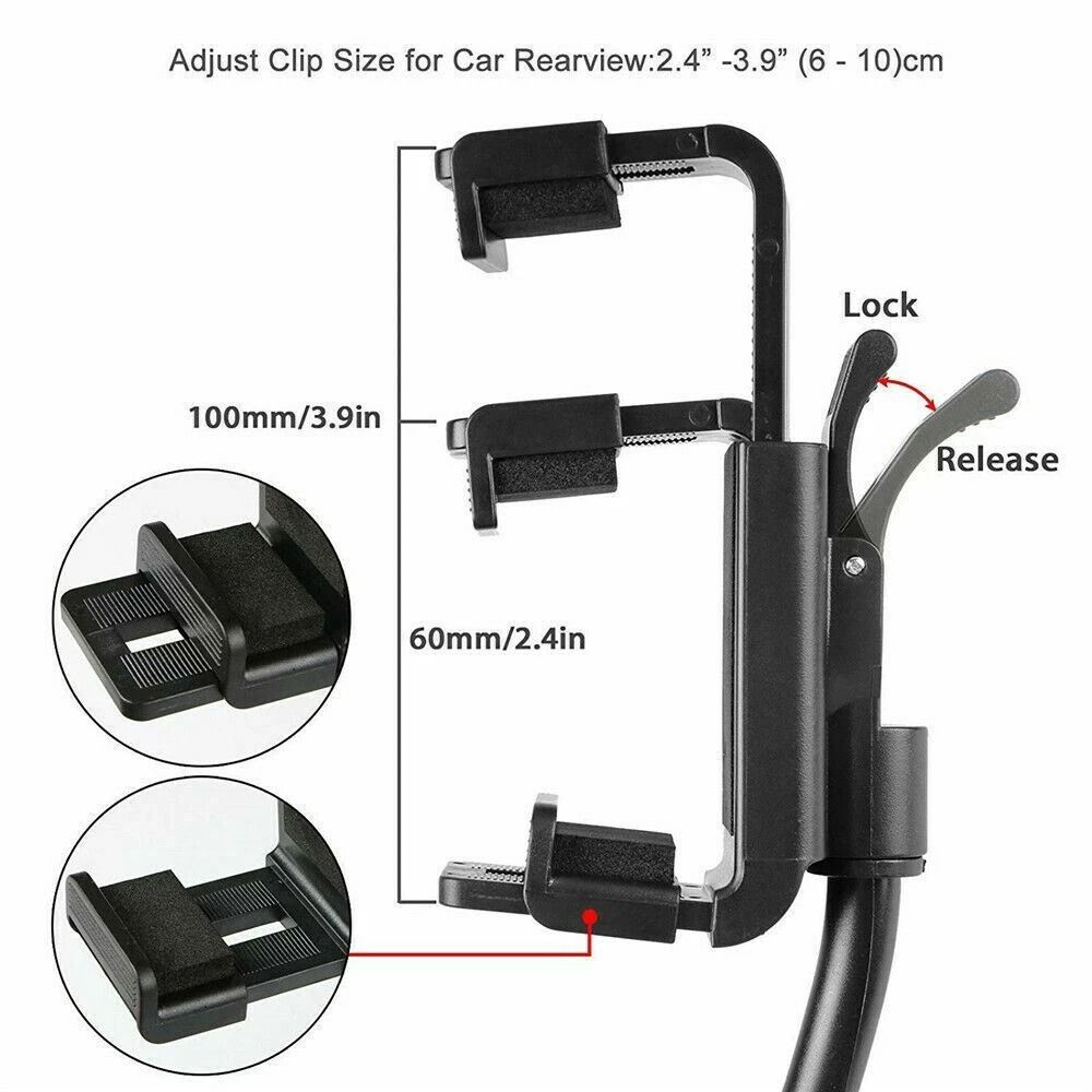 Universal Car Rearview Mirror Mount For Cell Phone GPS Adjustable Stand Holder Cradle 4
