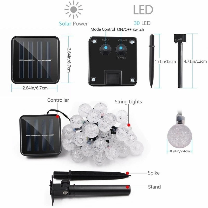 Solar LED String Lights Waterproof Warm White Ball Lights For Garden Decor 6