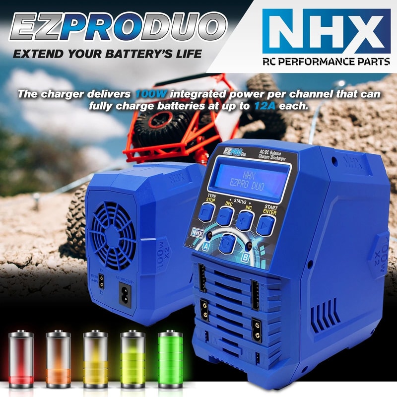 NHX EZPRO DUO 100W X2 Dual ACDC Battery Balance Charger For LIPOLIHV NIMH RC Batteries 3