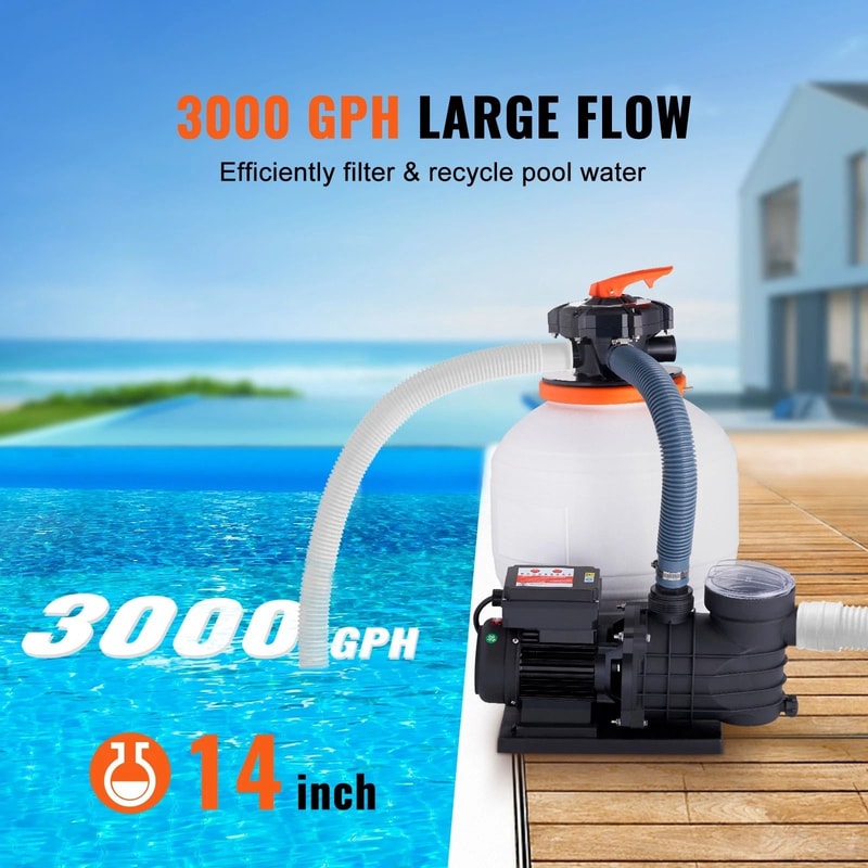 Sand Filter Above Ground With 34HP Pool Pump Flow And 6 Way Valve 10