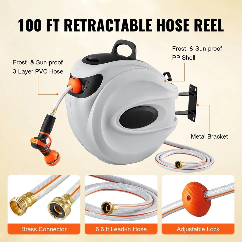Retractable Hose Reel With Swivel WallMounted Water Hose Storage 2