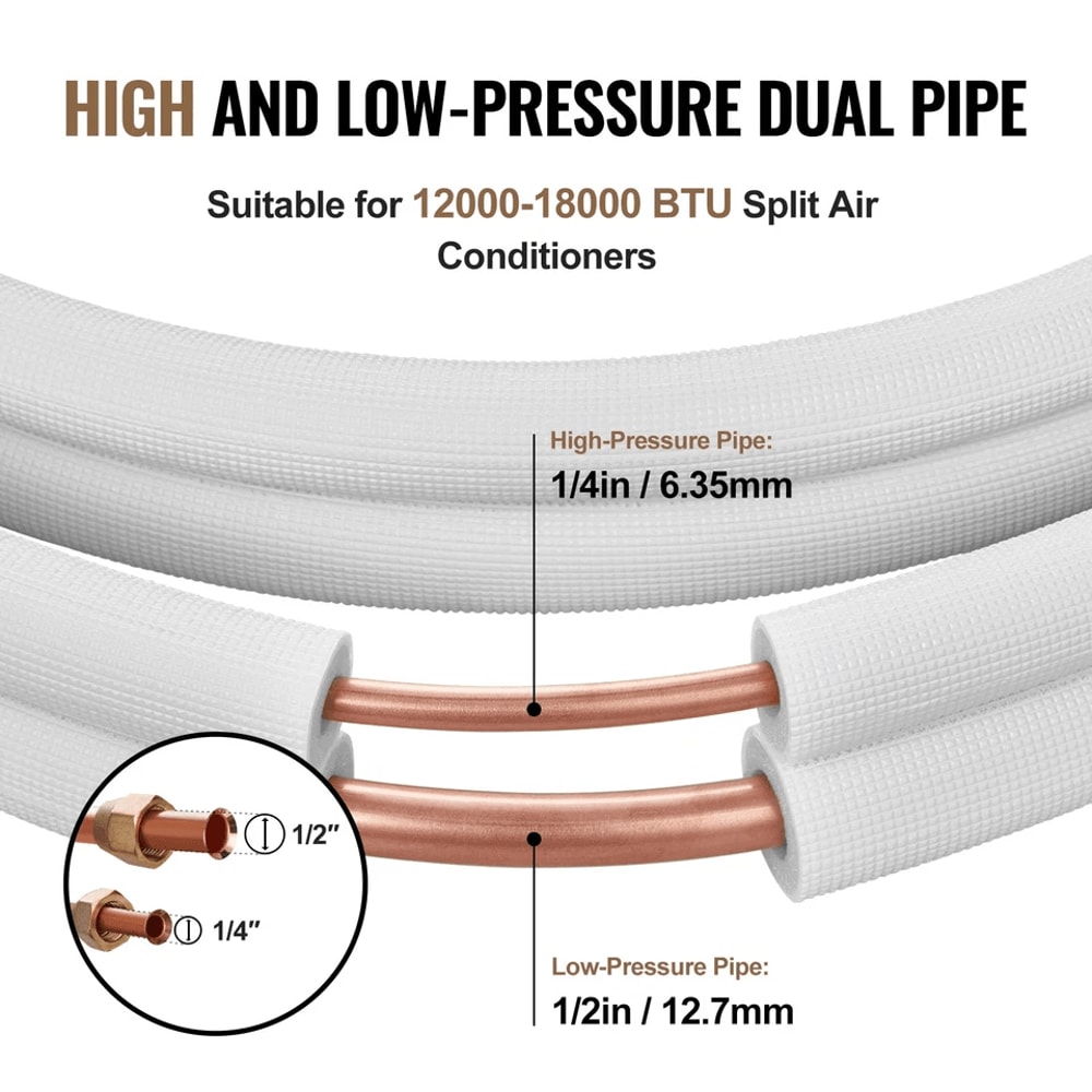 Heavy Duty Mini Split Line Set 50ft Insulated Copper Tubing For Ductless AC Installation 9