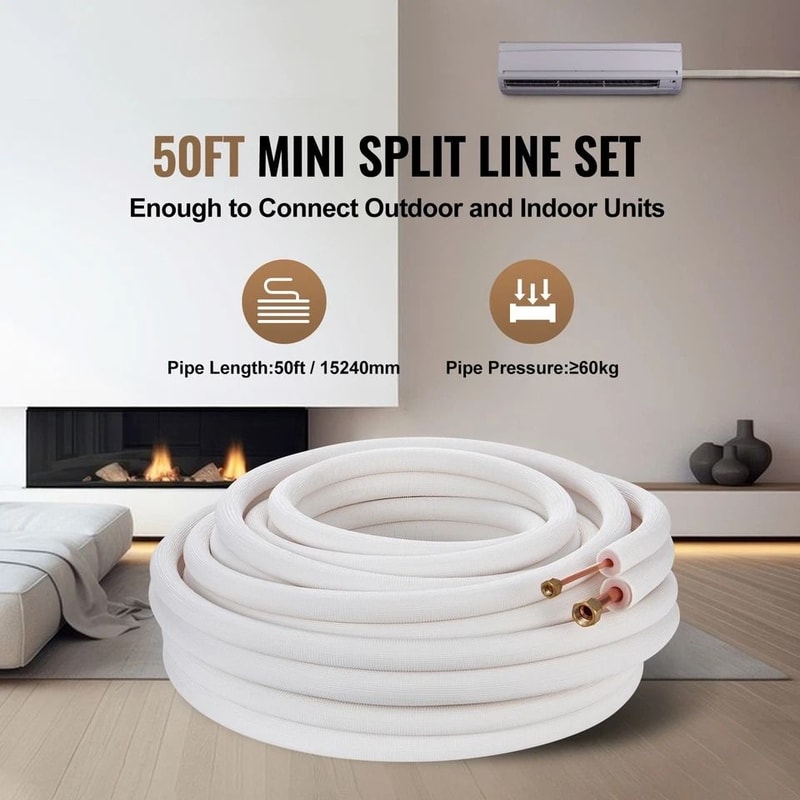 Heavy Duty Mini Split Line Set 50ft Insulated Copper Tubing For Ductless AC Installation 10