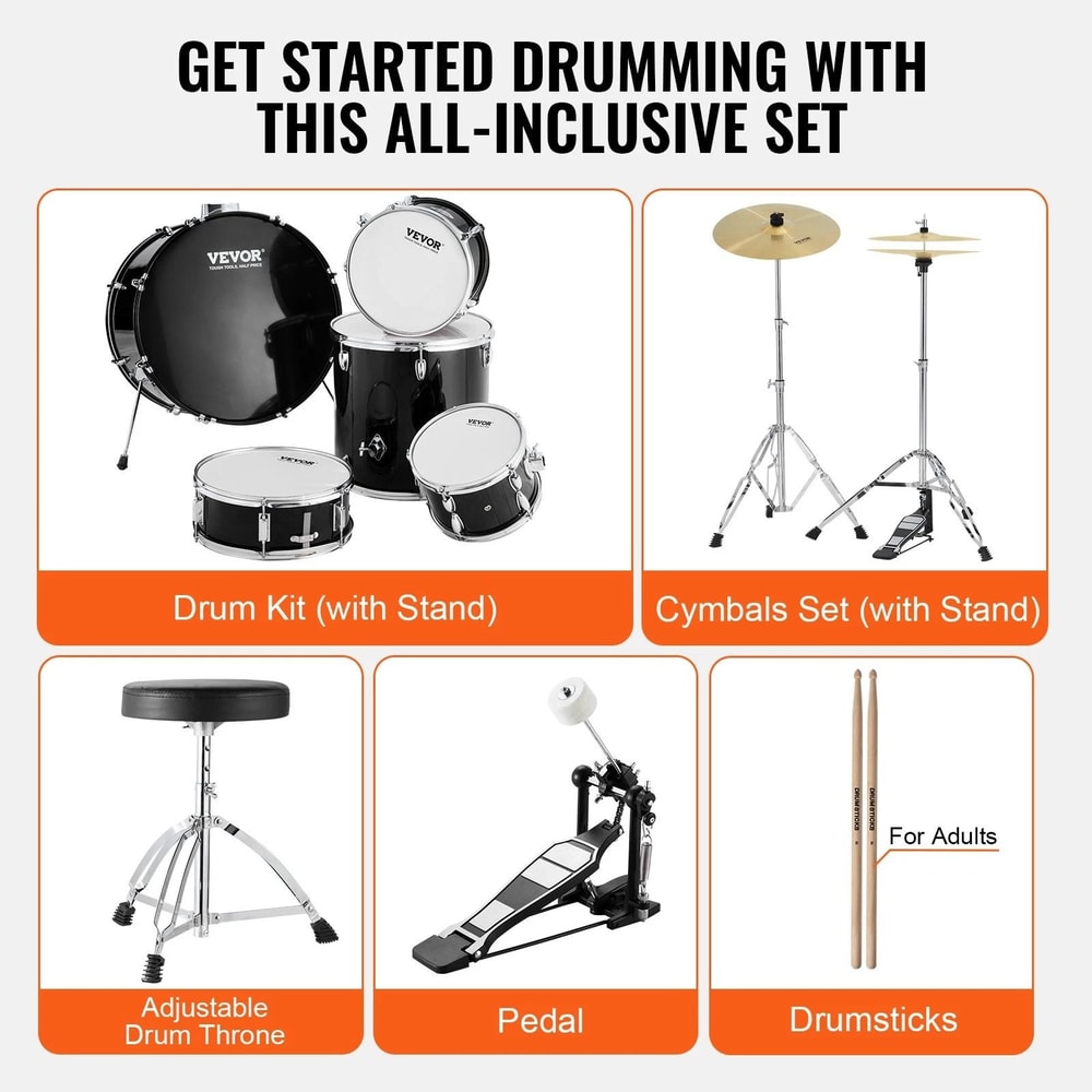 Drum Set Complete Adult Drum Kit With Cymbals Hardware And Throne For Beginners And Musicians 6