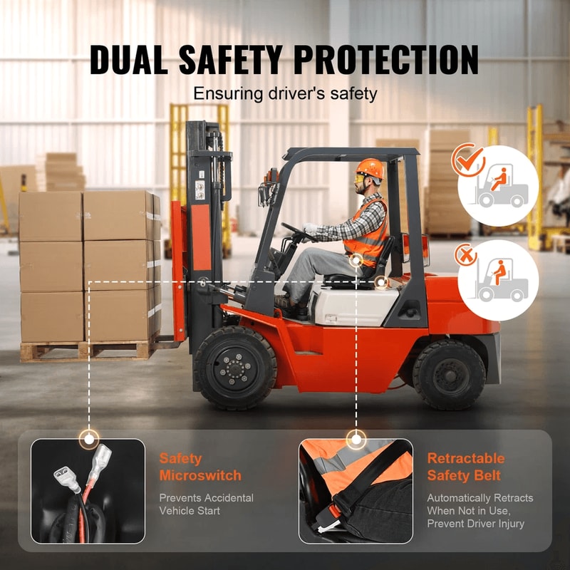 Universal Forklift Seat Fold Down Tractor Seat Replacement With Adjustable Backrest And Safety Seat 6