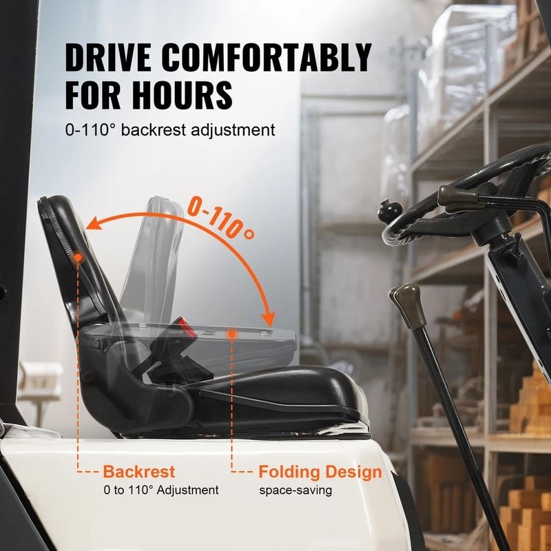 Universal Forklift Seat Fold Down Tractor Seat Replacement With Adjustable Backrest And Safety Seat 7