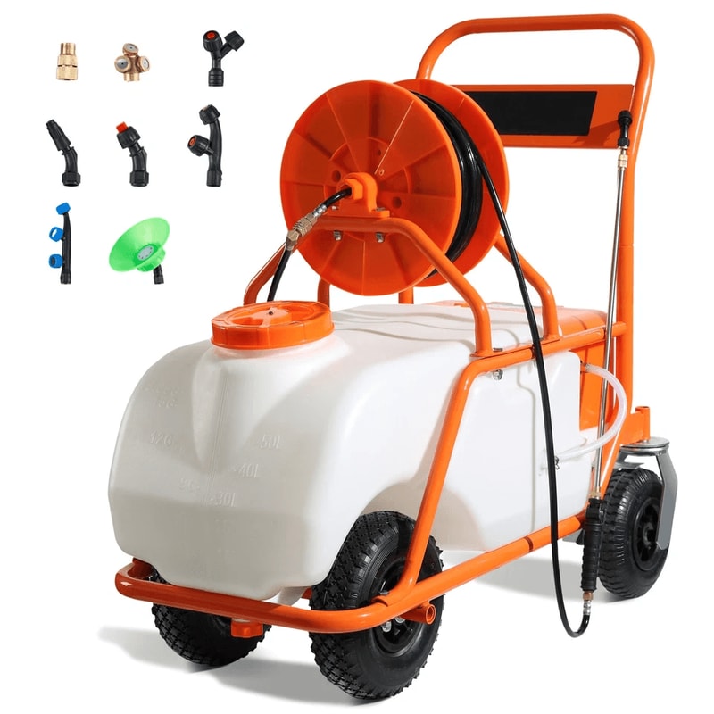Battery Powered Lawn Sprayer Cart 15 Gallon Tank With Wheels Adjustable Ideal For Lawn Care Garden 9