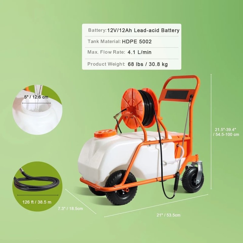 Battery Powered Lawn Sprayer Cart 15 Gallon Tank With Wheels Adjustable Ideal For Lawn Care Garden 3