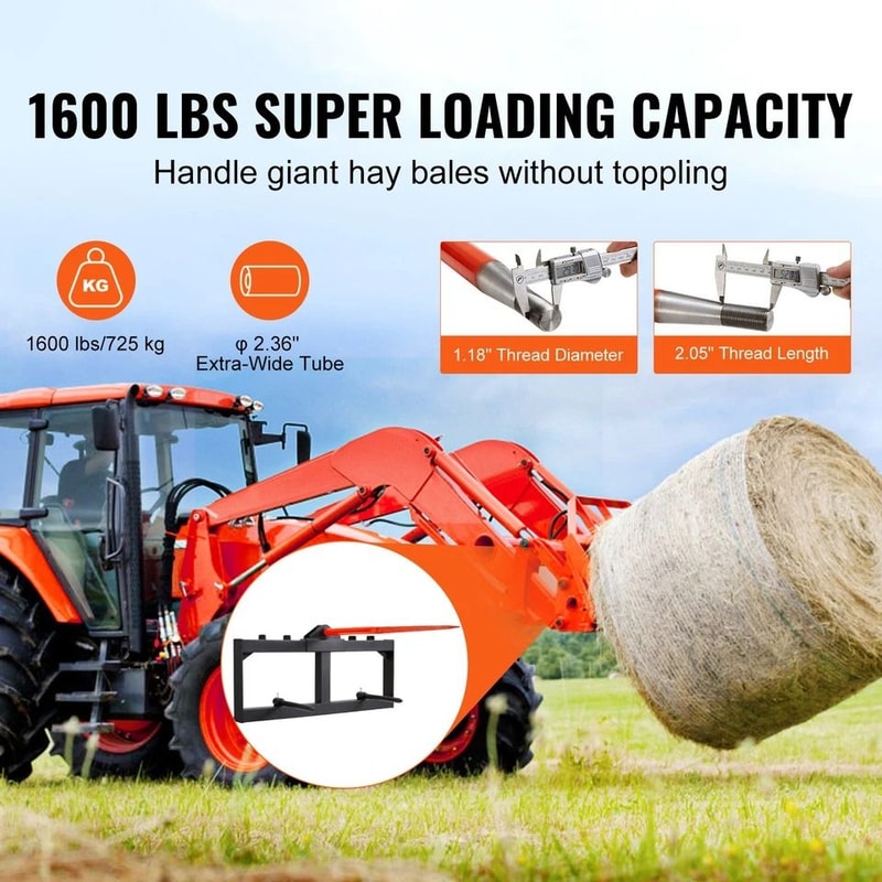 Spear Skid Steer Tractor Attachment Heavy Duty Bale Handling Tool 8