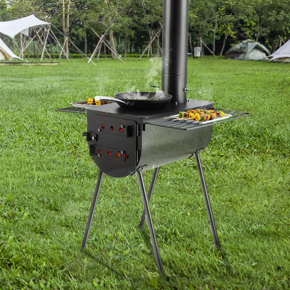 Portable Wood Stove For Camping Outdoor BBQ Compact Tent Stove With Pipes For Hot Tent Cooking 0