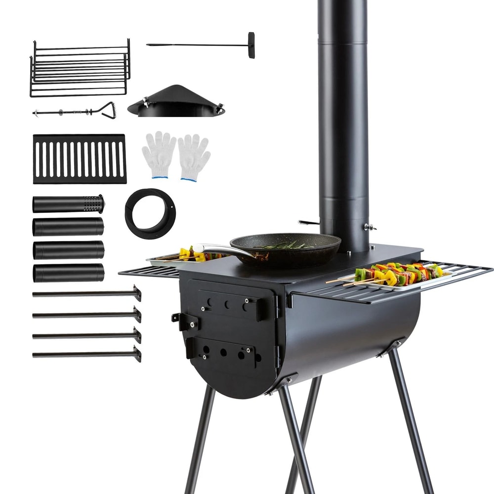 Portable Wood Stove For Camping Outdoor BBQ Compact Tent Stove With Pipes For Hot Tent Cooking 9