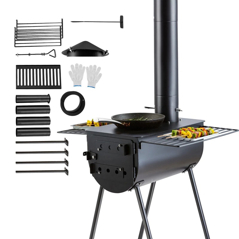 Portable Wood Stove For Camping Outdoor BBQ Compact Tent Stove With Pipes For Hot Tent Cooking 9
