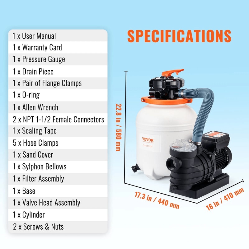 Sand Filter Pool Pump System With Motor Flow 6 Way Valve For Above Ground Pools 2