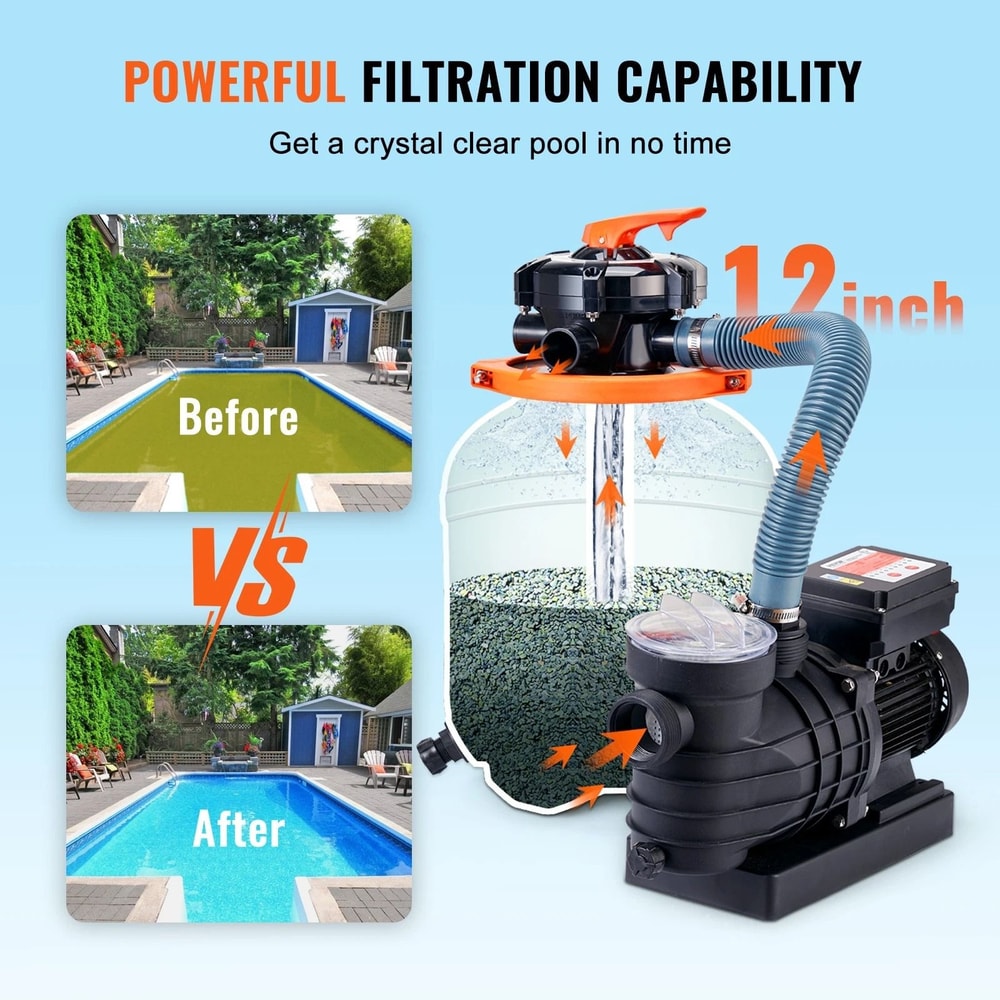 Sand Filter Pool Pump System With Motor Flow 6 Way Valve For Above Ground Pools 3