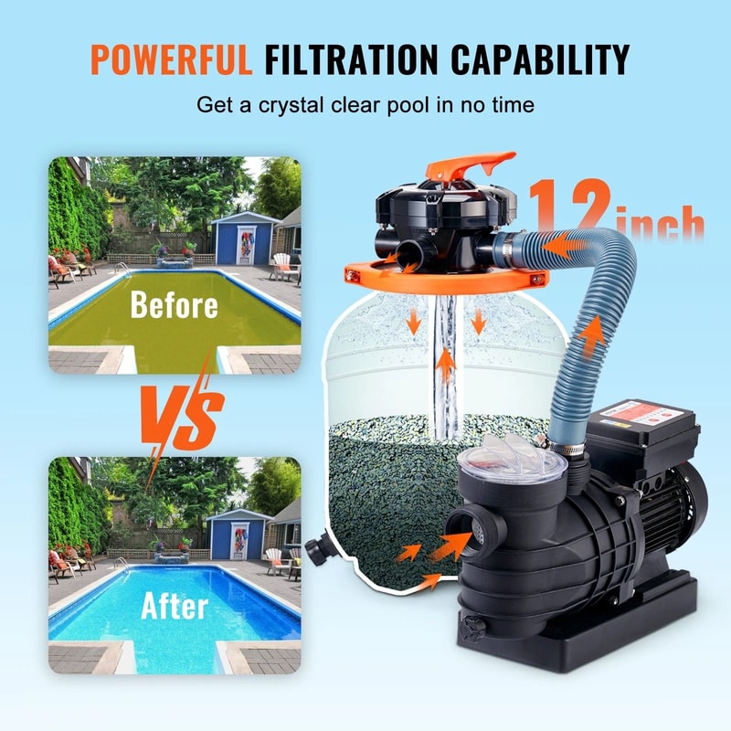 Sand Filter Pool Pump System With Motor Flow 6 Way Valve For Above Ground Pools 3