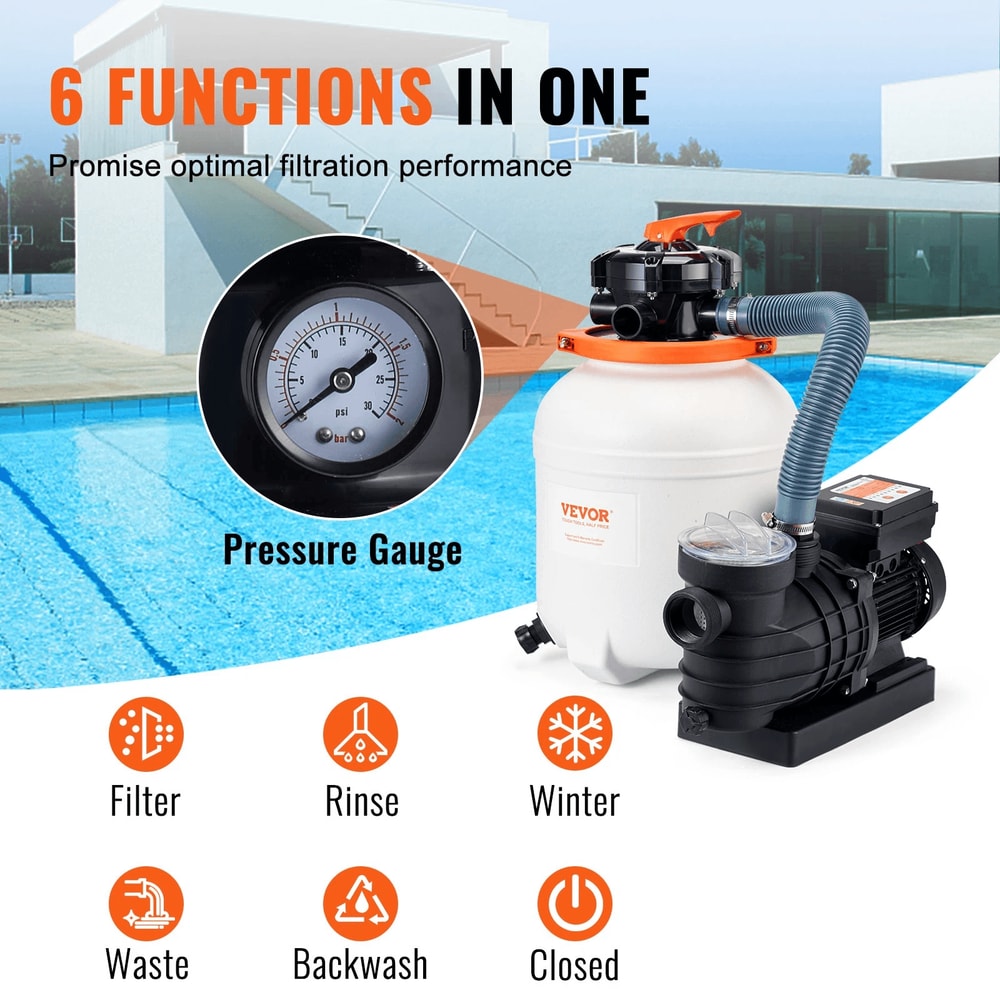 Sand Filter Pool Pump System With Motor Flow 6 Way Valve For Above Ground Pools 5
